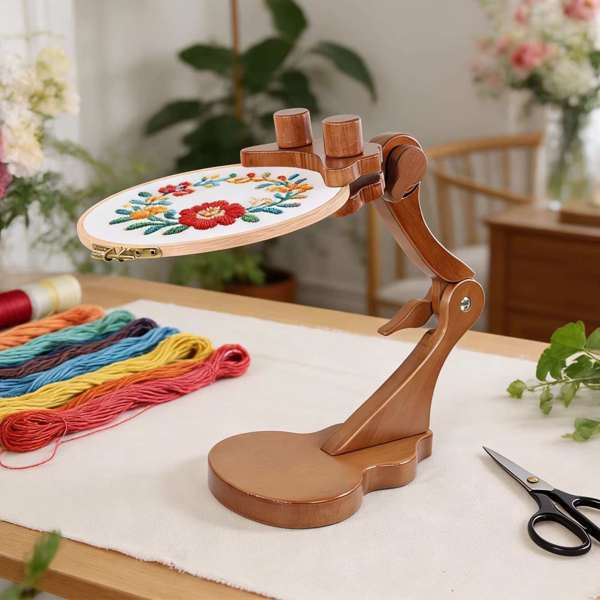 Multifunctional Home Adjustable Beech Wood Desktop Embroidery Frame, Universal Cross-Stitch Embroidery Frame Violin Model