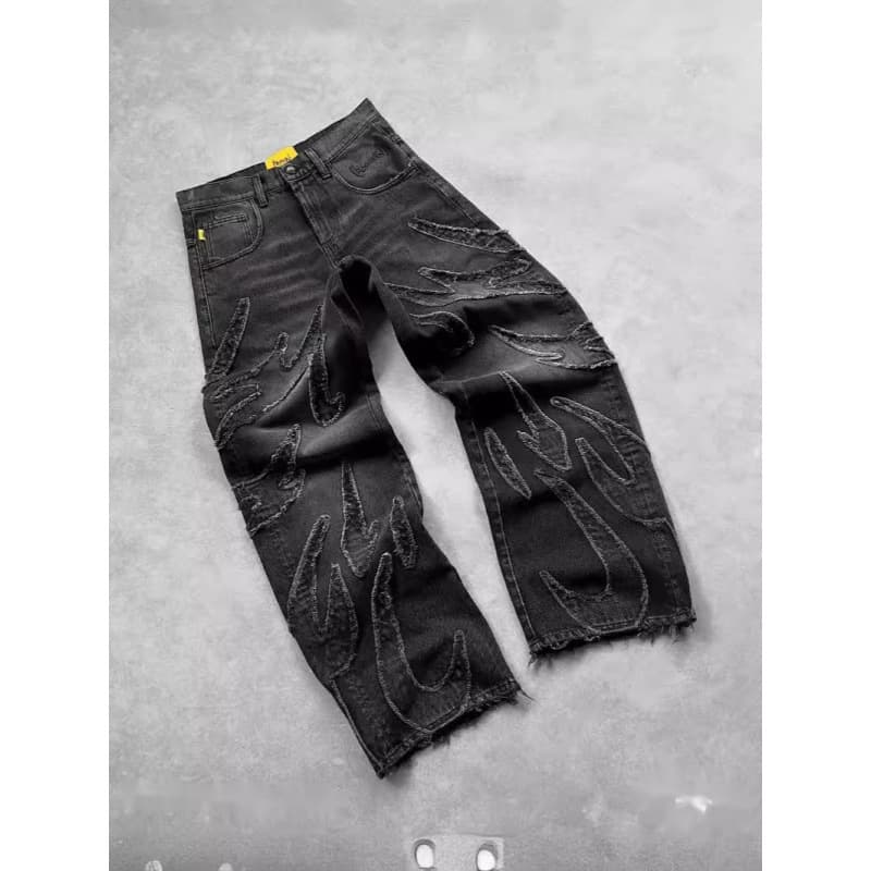 Hip-hop punk embroidered jeans Y2K retro loose jeans men's retro pattern stitching high-waisted jeans