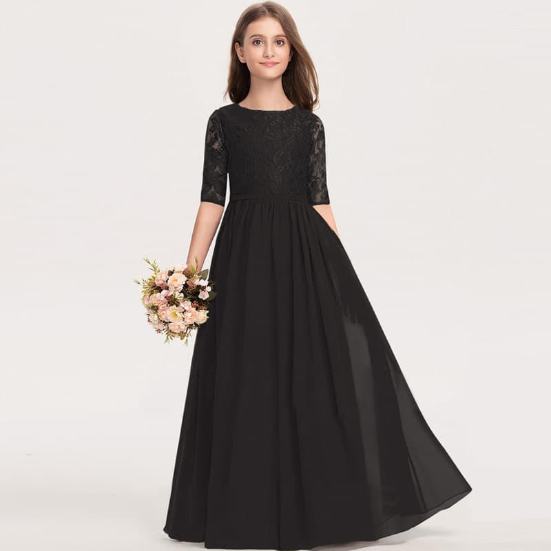 Qidi girls piano long black stage dress guzheng big violin performance dress lace dress