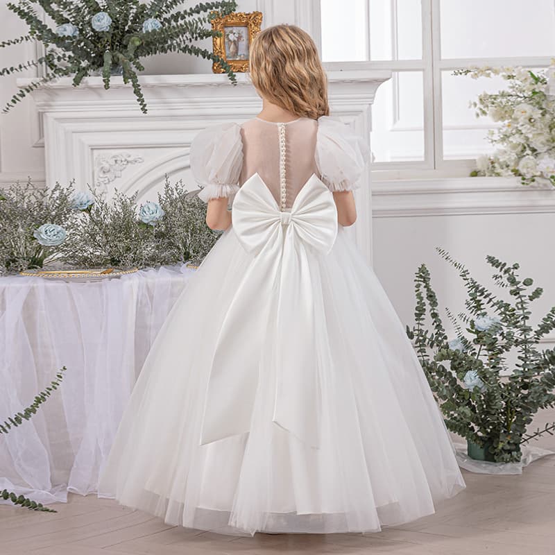 Cross-border Girls Long Evening Dress Piano Performance Birthday Party Bubble Sleeve Puffy Skirt Flower Girl Wedding Princess Dress