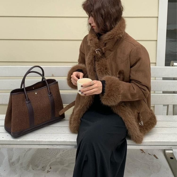 Women's Fur Coat Winter 2025 New Style Suede Plush Patchwork Toscana Shearling Fuzzy Coat