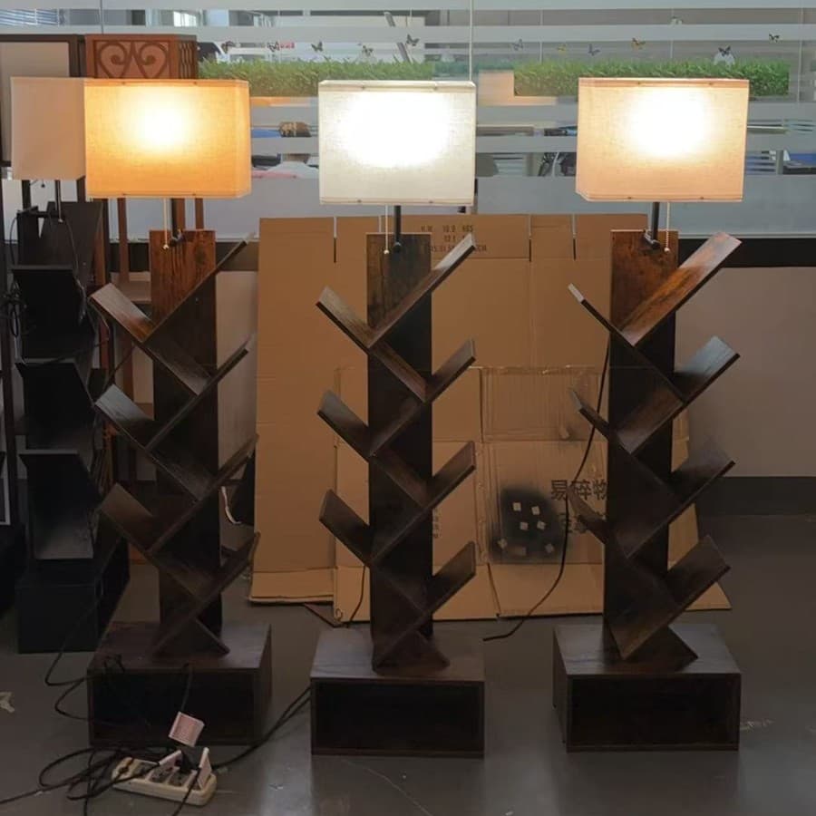 Best-selling Wooden Frame Glass Floor Lamp Shelf Light with Remote, Storage Shelf, Bookcase, Display Stand, Glowing Cabinet