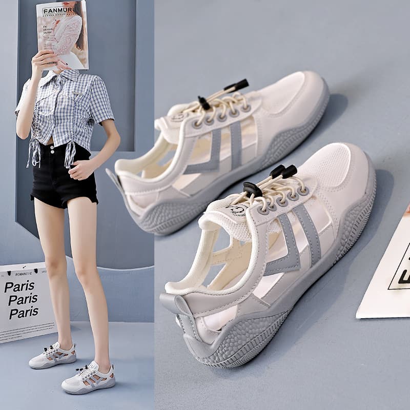 Women's closed-toe sandals, 2026 new summer style, hollowed-out perforated shoes, breathable white sneakers, women's size 105