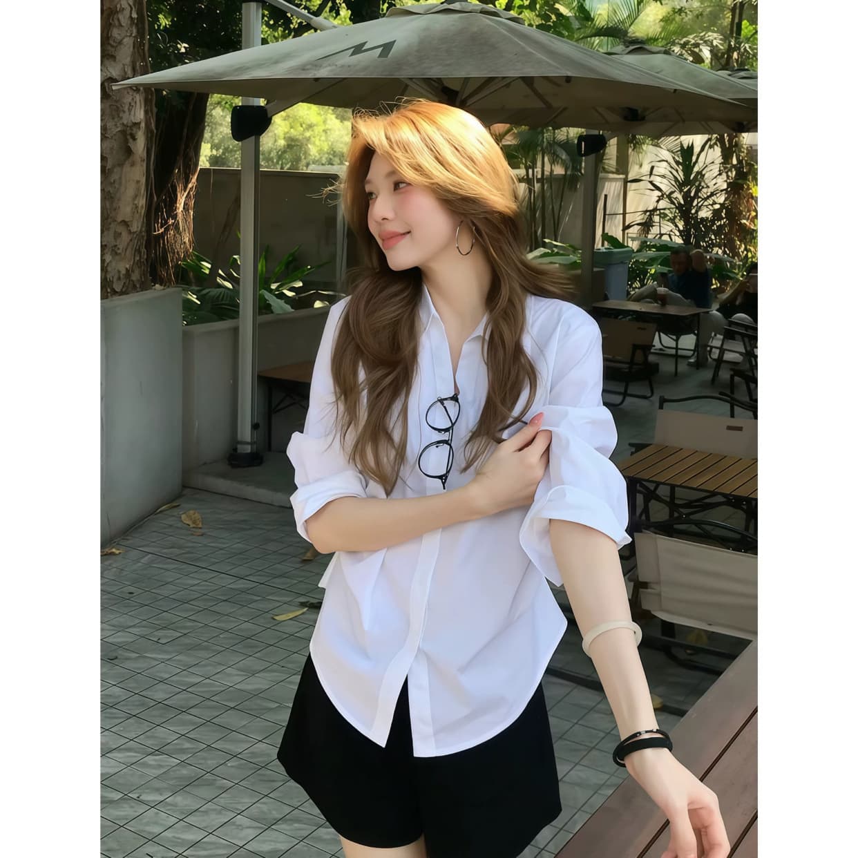 SadSoil Basic White Pleated Blouse for Women Spring Summer Loose Long Sleeve Casual Atmosphere Shirt
