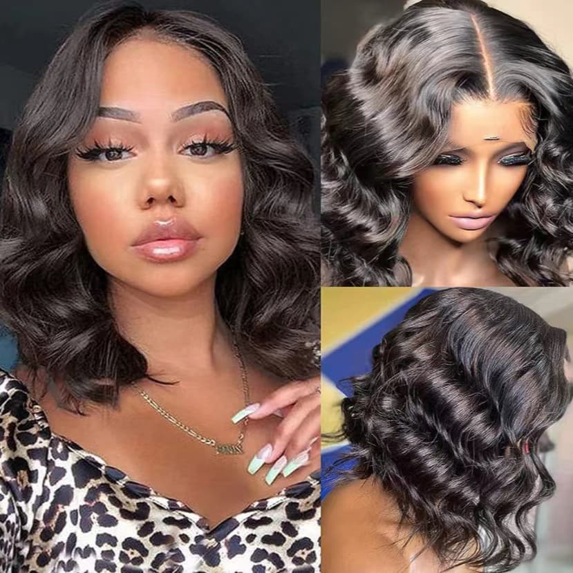 Human Hair Wig European and American Style Wig for Women, Short Curly Hair, Middle Parting, Wavy Curls, Realistic Synthetic Fiber Wig