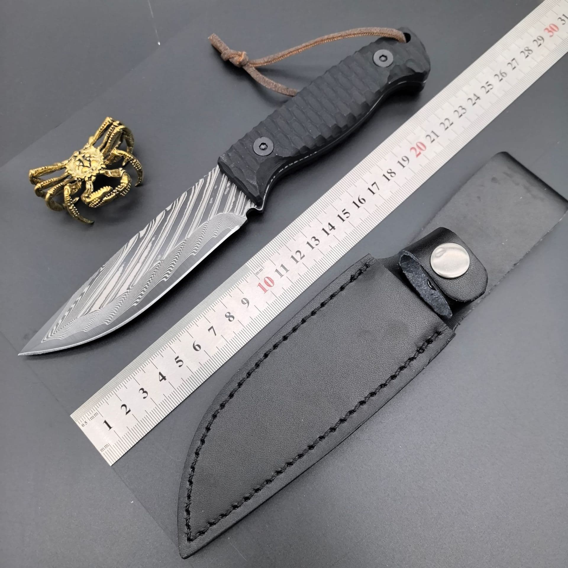 Outdoor Survival Knife, Fruit Knife, Camping Knife, Tibetan Knife, Barrier Knife, Self-Defense Portable Rescue Knife, Damascus Knife