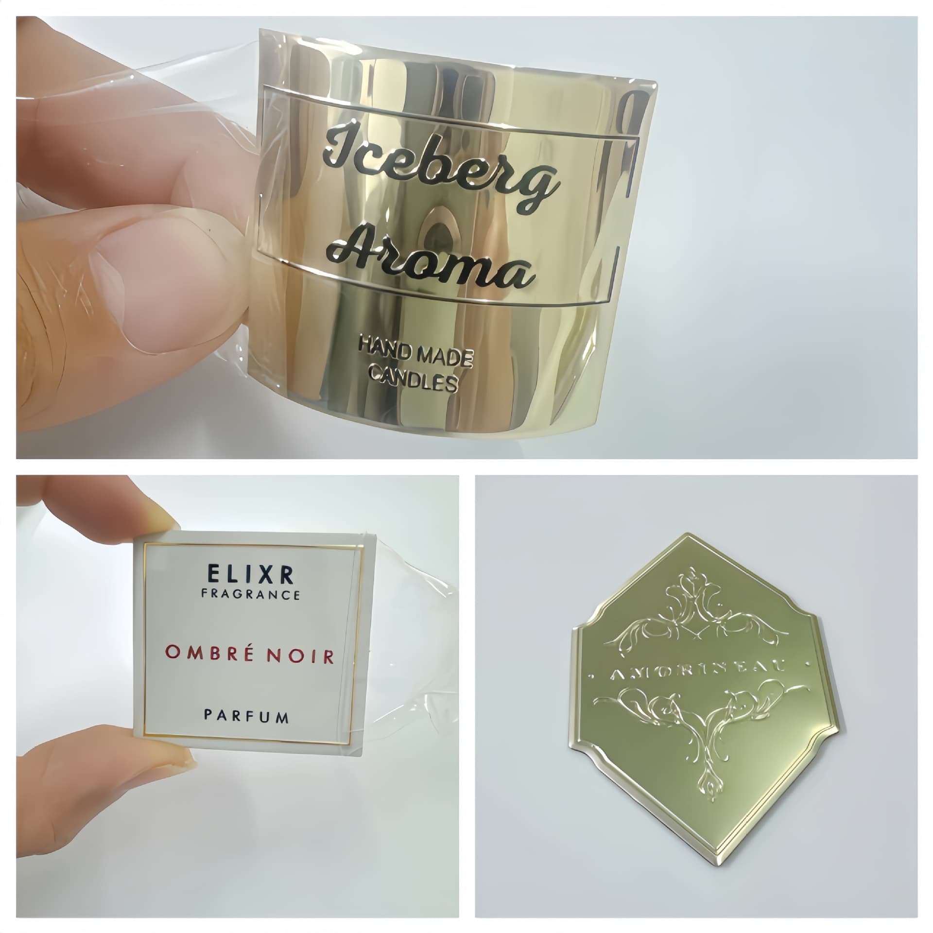 Personalized Custom Strong Adhesive Metal Labels Logo Perfume Tags Cosmetic Nameplates Printed Embossed Aromatherapy Stickers