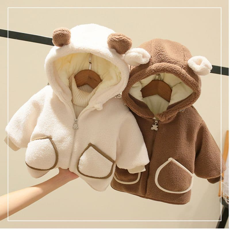Children's Fleece-Lined Winter Jacket, Toddler Lamb Wool Cotton Coat, Thick Warm Hooded Cotton Padded Outwear for Baby Boys and Girls