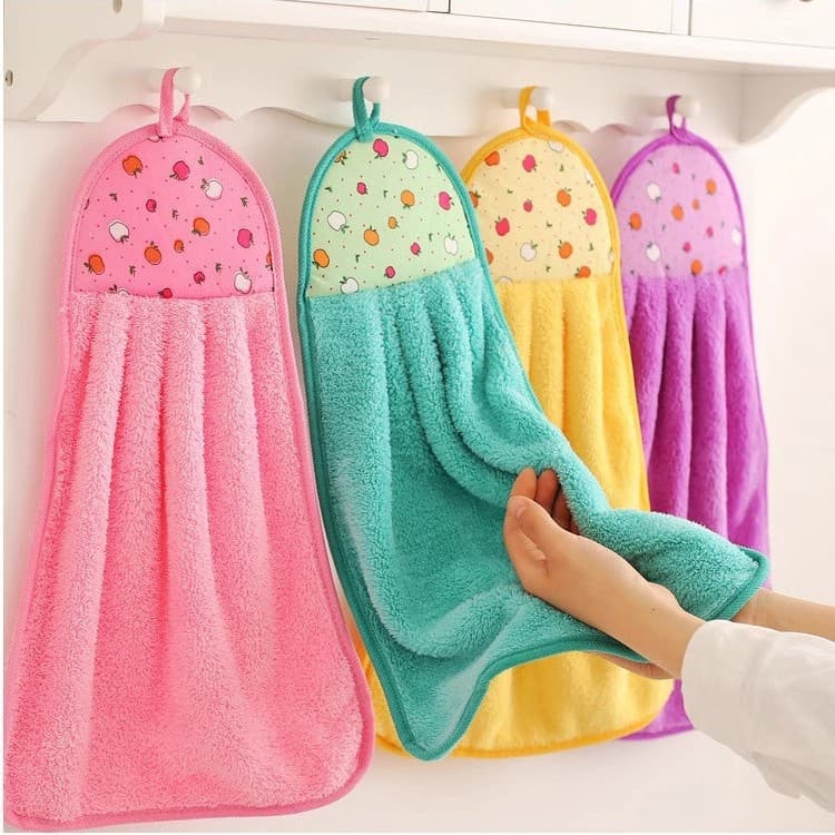 Kitchen hanging hand towel super absorbent coral velvet enlarged and thickened bathroom cleaning rag dishwashing artifact