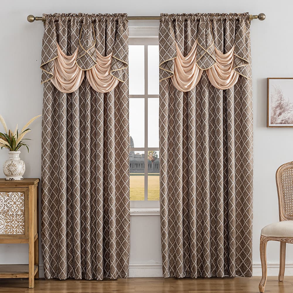 Keqiao Cross-border Hot Selling 280gsm Amazon Jacquard Valance Blackout Curtains for Living Room Bedroom
