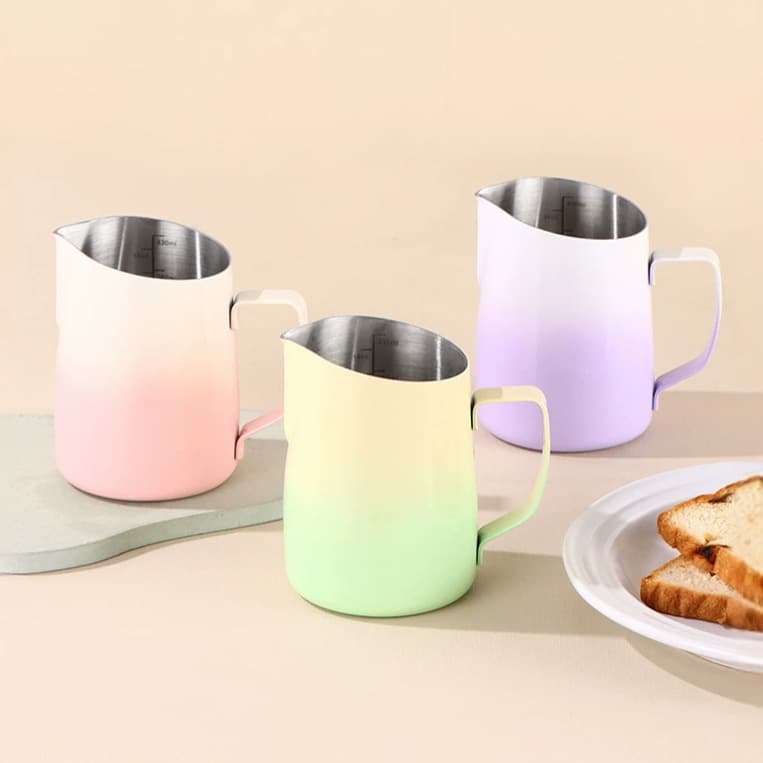 Cross-border Macaron Slanted Spout Latte Art Pitcher Stainless Steel Milk Frothing Pitcher Milk Foam Pitcher Coffee Milk Steaming Pitcher