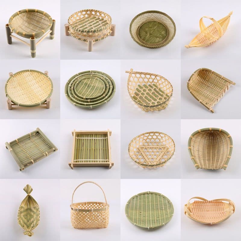 Bamboo Basket Dustpan Products Pure Handmade Round Square Household Farm Fruit Snack Storage Small Dropshipping Cross-Border