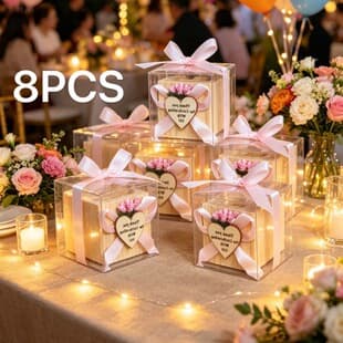 Festive Wedding Party Favor 8PCS Candle Holder Pink Bow Set Customizable Logo Design