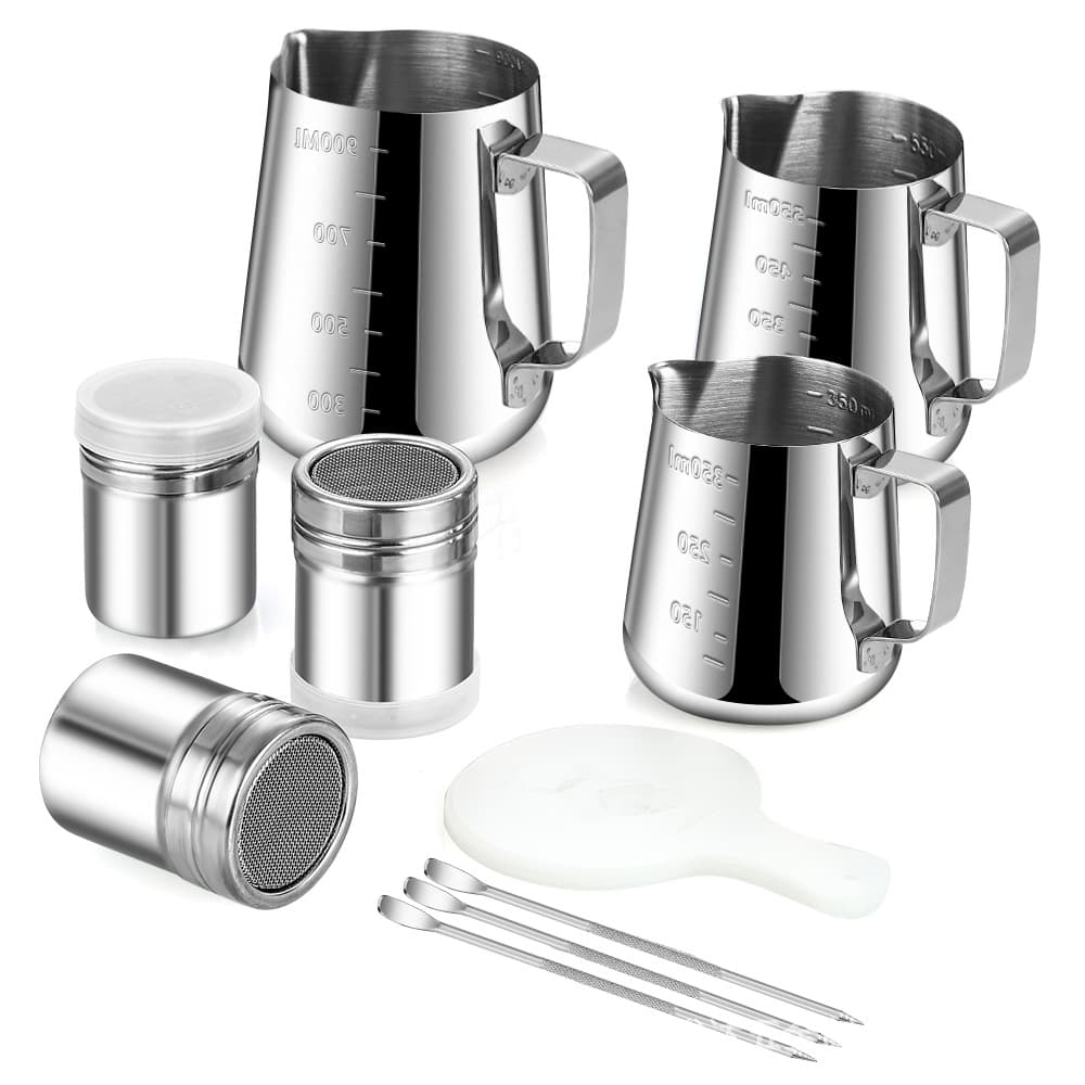 304 Stainless Steel Latte Art Cup Set, Thick Large Capacity Measuring Cup, Easy Clean Coffee Accessories Milk Frother