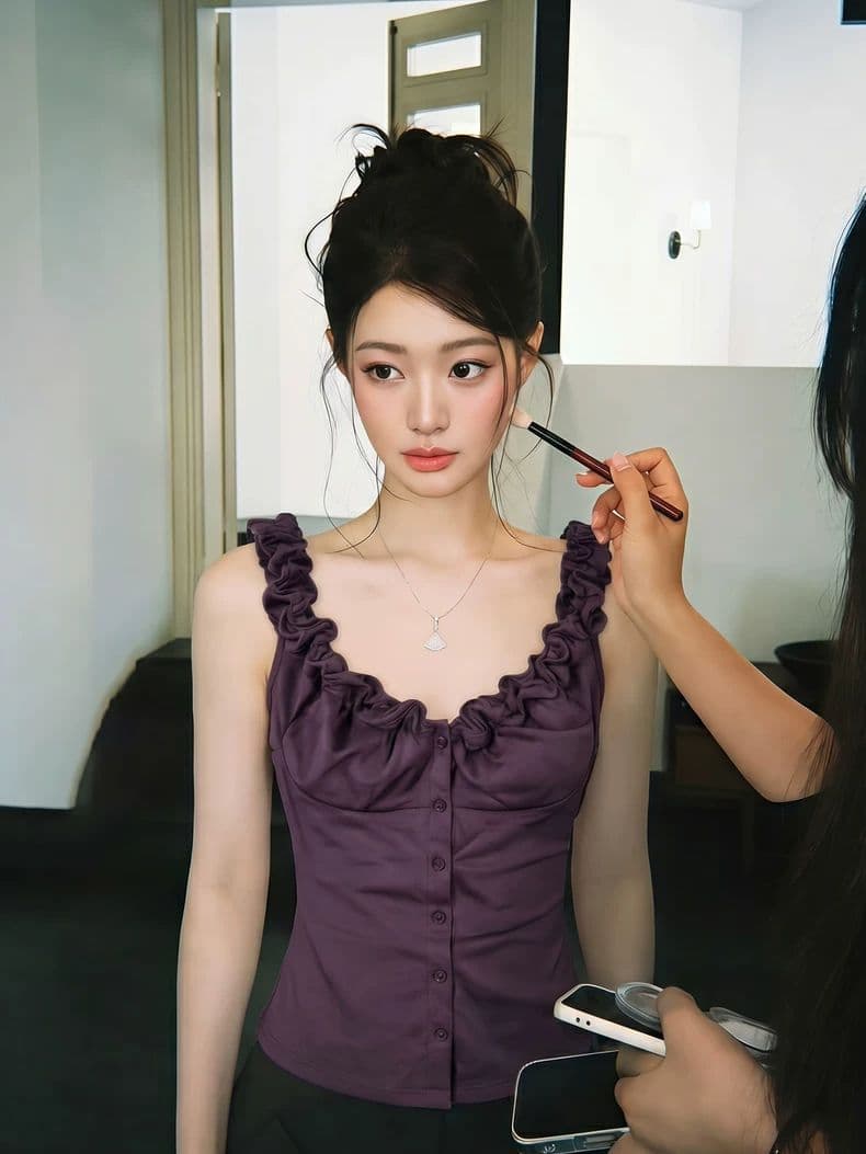 Pure Desire Style Purple Lace Sleeveless Camisole Top for Women, Summer Unique Pretty Slim Fit Sexy Hot Girl Top