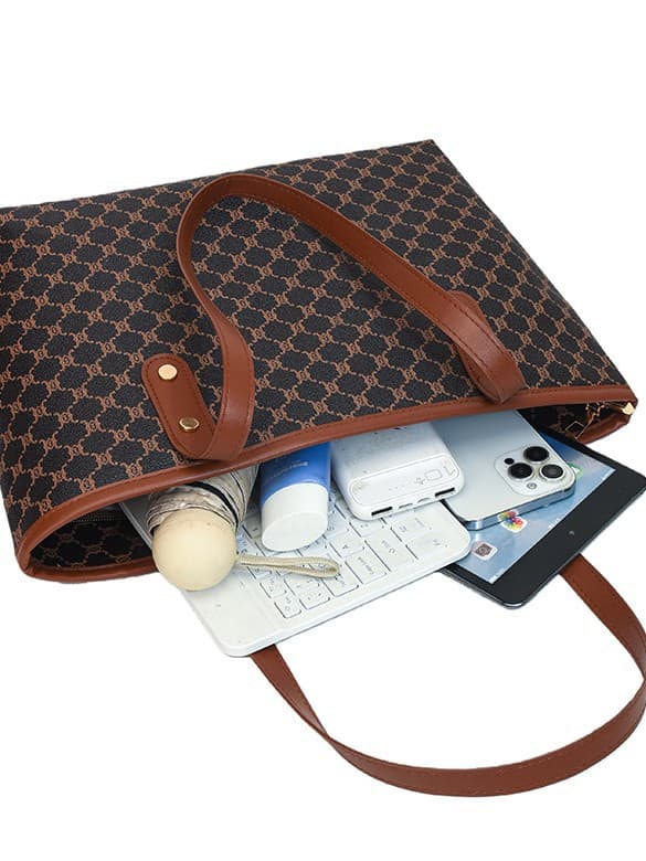 Simple and stylish women's tote bag, large capacity, retro print, handbag, casual and versatile single-shoulder underarm bag for export