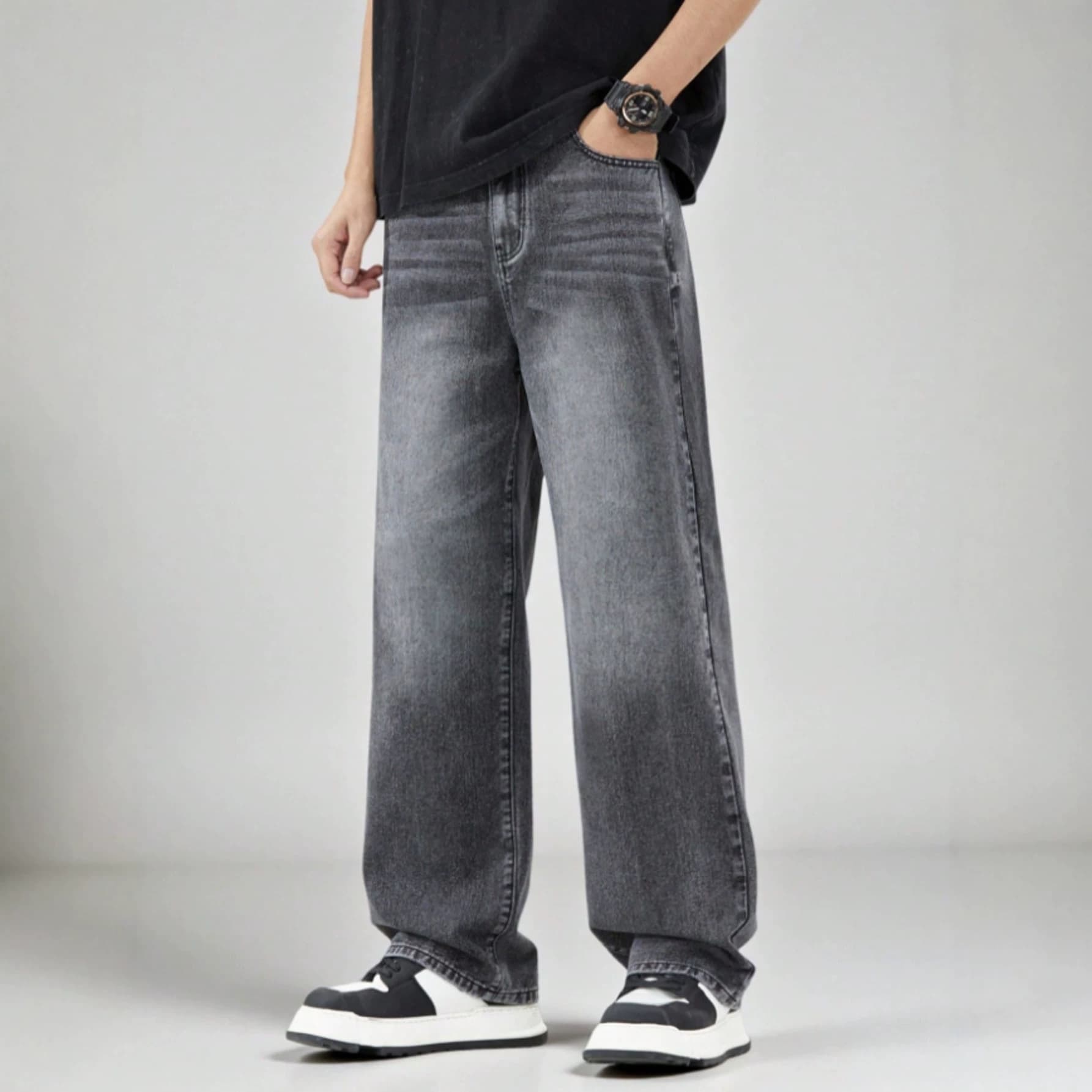Cross-border Boys Spring and Autumn Jeans New Style Medium and Large Children Loose Casual Straight Leg Pants Kids Stylish Versatile Wide Leg Pants