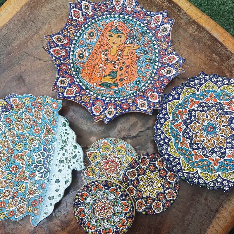Hand-painted Pakistani colored glaze ceramic fruit plate, wall hanging plate art, light luxury graffiti decorative plate, fruit plate