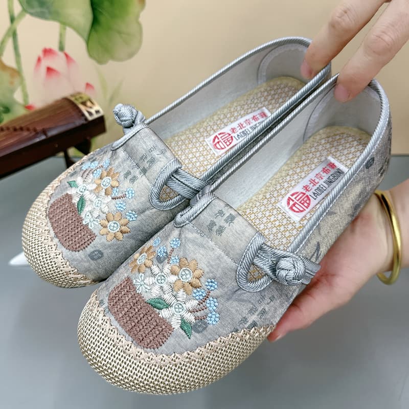 New Chinese-Style Old Beijing Cloth Shoes for Women, Summer Breathable Ethnic Embroidered Fisherman Shoes, Chinese-Style Fisherman Shoes for Middle-Aged and Elderly Mothers
