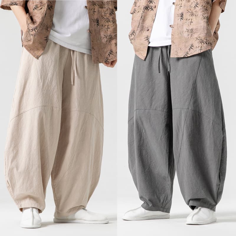 2025 Spring/Summer Men's New Chinese Style Tai Chi Hanfu Loose Pants, Plus Size, Thai-Chinese Fashion Casual Pants