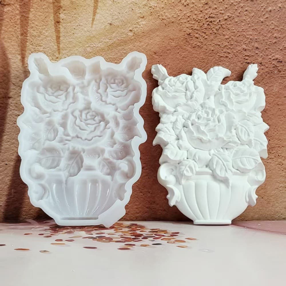 S2081 Flower Pot Semi-3D Wall Hanging Decorative Cement Plaster Mold DIY Silicone Mold
