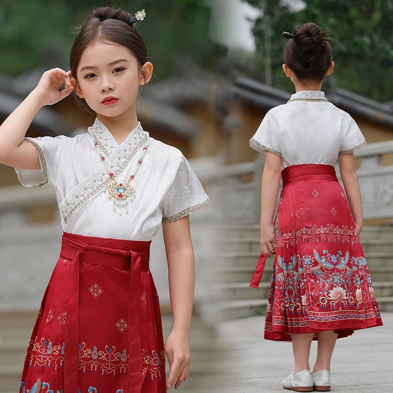 Hanfu Children's Horse-face Skirt Chinese Wind Girls' Ming-style Tang Suit Performance Costume, Ancient-style Modified Outer Wear Set Summer Thin Version