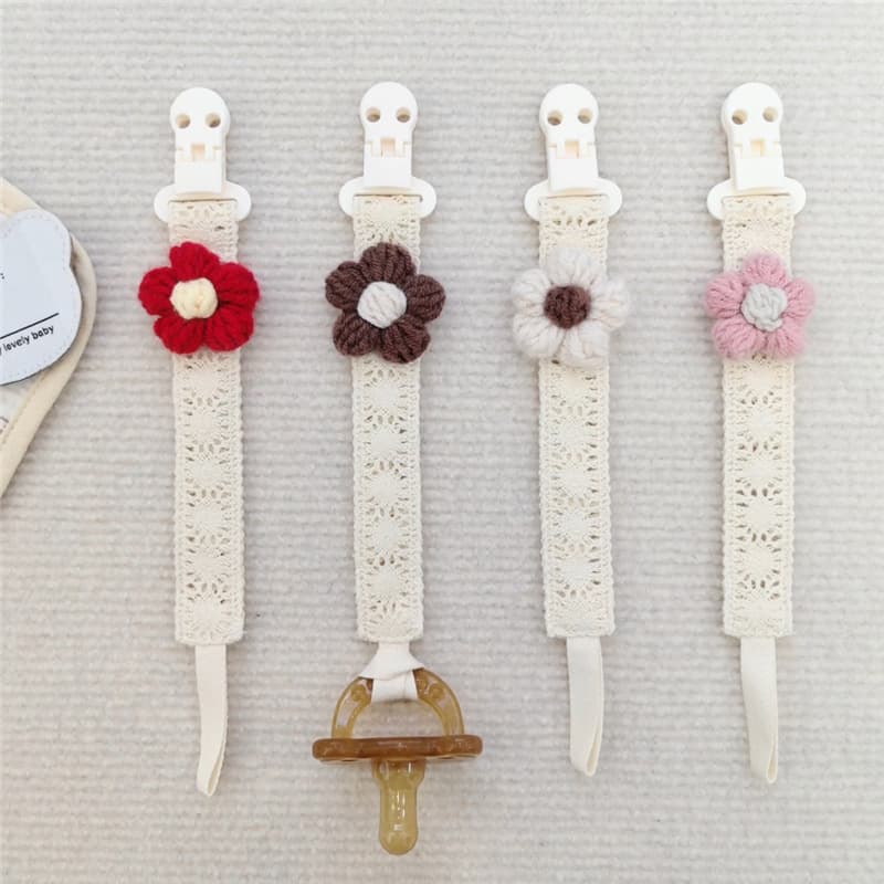 Cross-border Lace Yarn Flower Baby Pacifier Clip Plastic Pacifier Holder Baby Teether Anti-Loss Strap