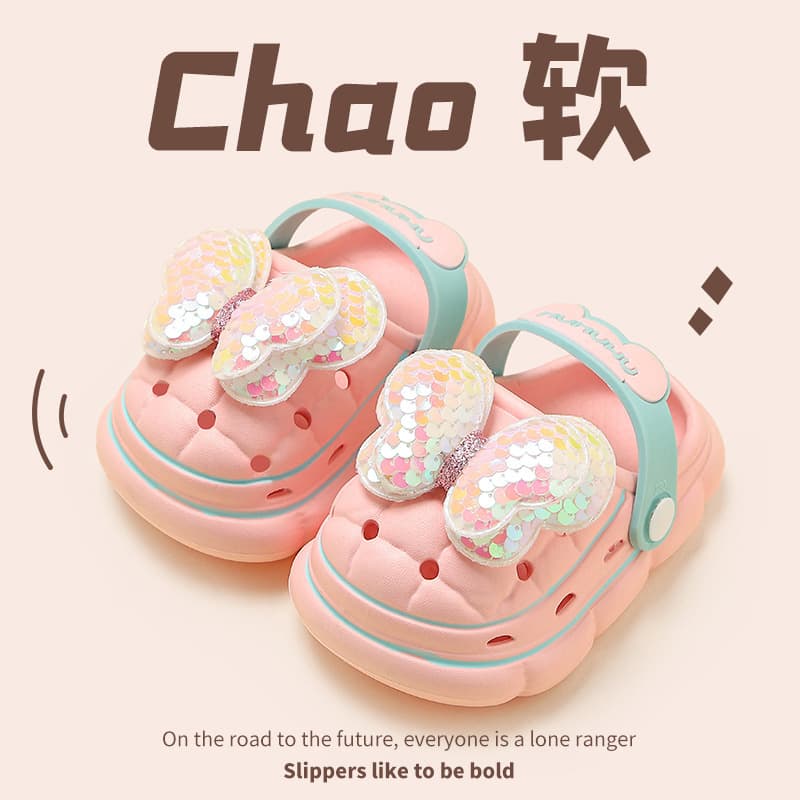In Stock Fast Shipping Girls Clog Shoes Princess Shoes Summer New Anti-Slip Children's Closed-Toe Shoes Baby Sequins Bow