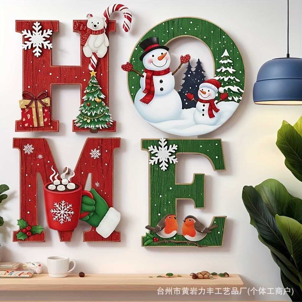 Cross-border Christmas Wooden HOME Sign Wall Decoration Winter Holiday Farmhouse Indoor Outdoor Wood Door Courtyard Decor