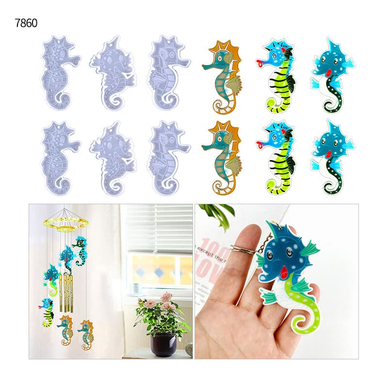 Seahorse Wind Chime Pendant Resin Mold, Seahorse Keychain Pendant, Living Room Bedroom Wind Chime Pendant Silicone Mold