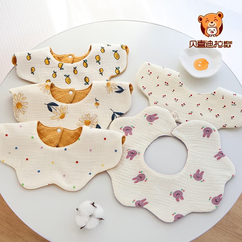 Newborn Petal Bib Class A Crepe Waterproof Breathable Baby Feeding Bib Double-Sided Use Infant Drool Bib