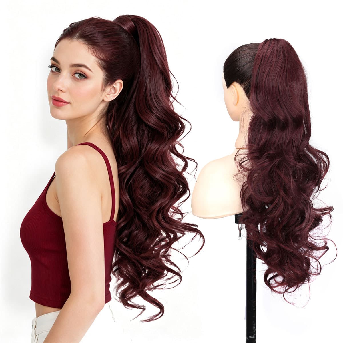 New European and American Women's Wig Curly Ponytail Big Wave High Ponytail Clip Synthetic Hair