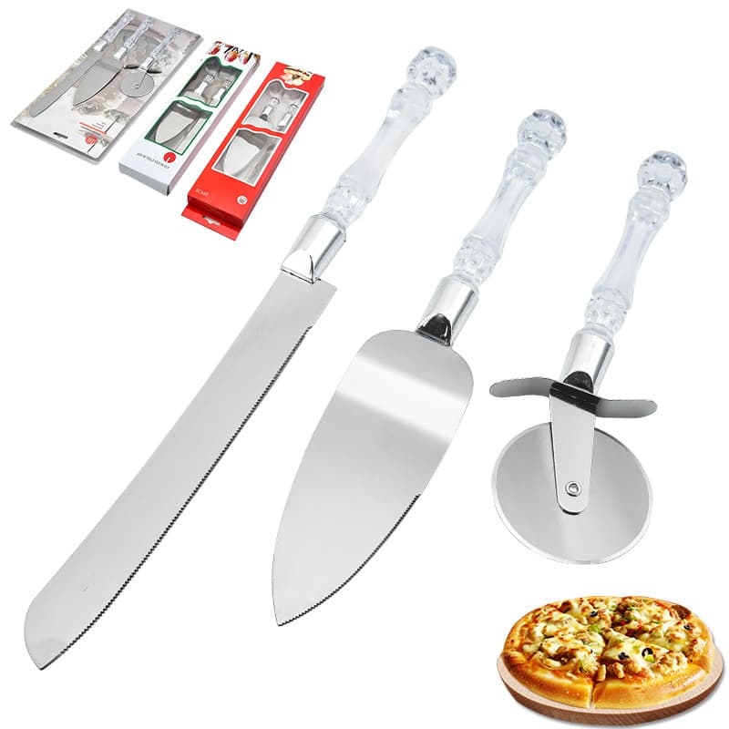 Factory Wholesale Stainless Steel Cake Knife, Cake Spatula, Pizza Cutter 3-Piece Set Kitchen Baking Tool Set