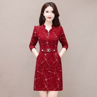 Autumn/Winter Long-Sleeve Dress, New Mom's Fashionable Winter Dress, Age-Defying, Fleece-Lined Thickened