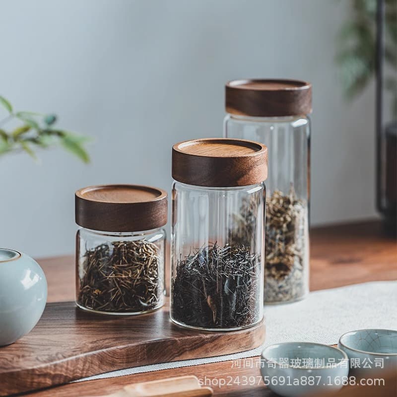 Acacia Wood Glass Sealing Jar Kitchen Storage Jar Transparent Snack Storage Jar Coffee Bean Tea Canister
