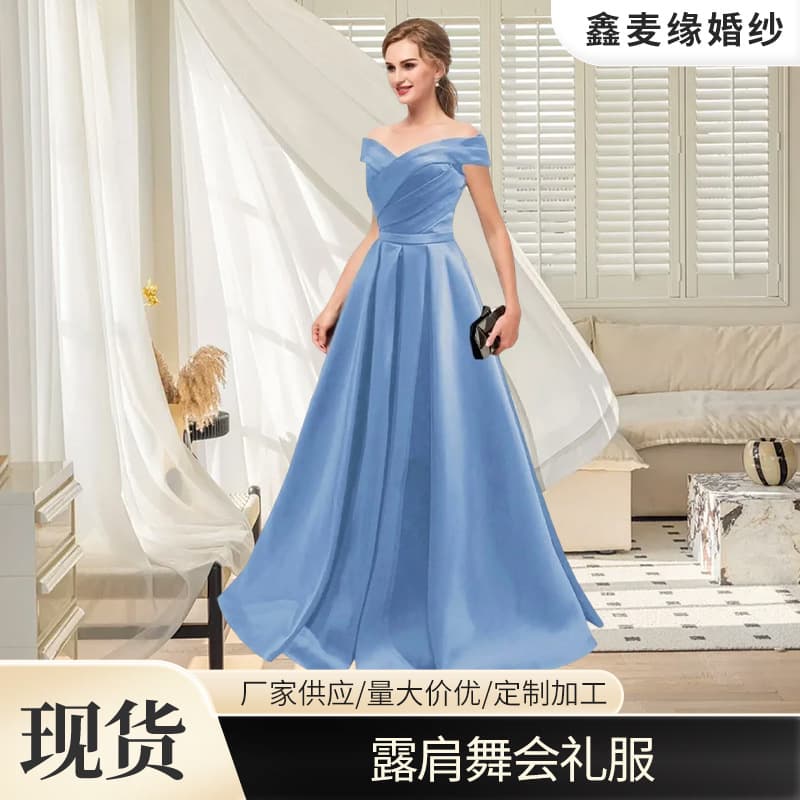 European and American One-Shoulder Evening Gown, Fashionable and Elegant Long Dress for Banquet Hosting, Slimming and Figure-Flattering, Celebrity Style