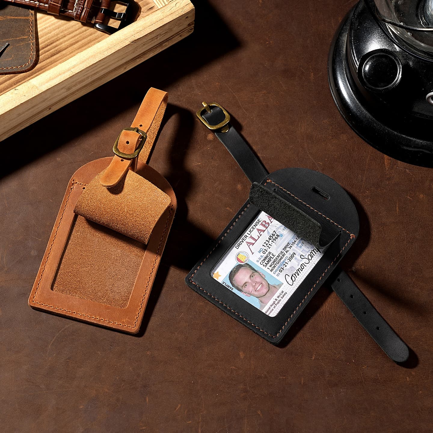 Top Layer Crazy Horse Leather Anti-Loss Luggage Tag, Genuine Leather Creative Boarding Pass, Travel Baggage Storage Identification Tag