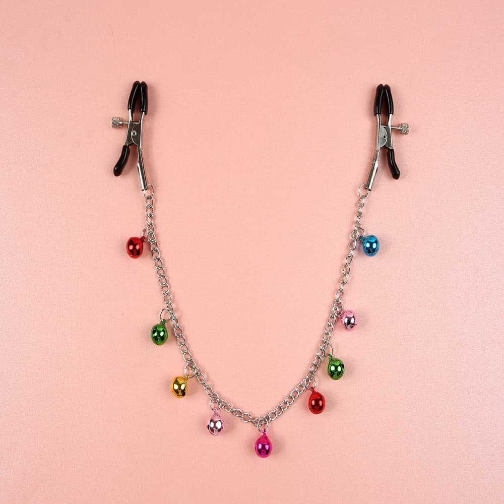Colorful multi-color chain nine-bell nipple nipple clamp female copper bell massage aid metal sex appliance