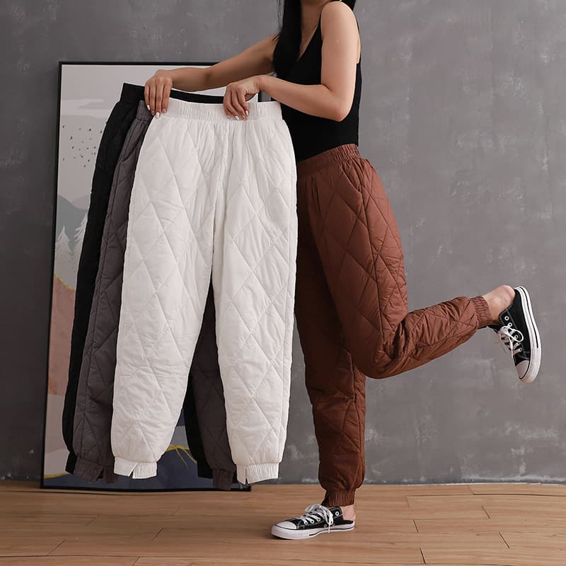 Down Cotton Pants for Women Outerwear 2022 Winter New Thickened Warm Pants Slimming Ankle-Tie Pants High Waist Loose Casual Pants