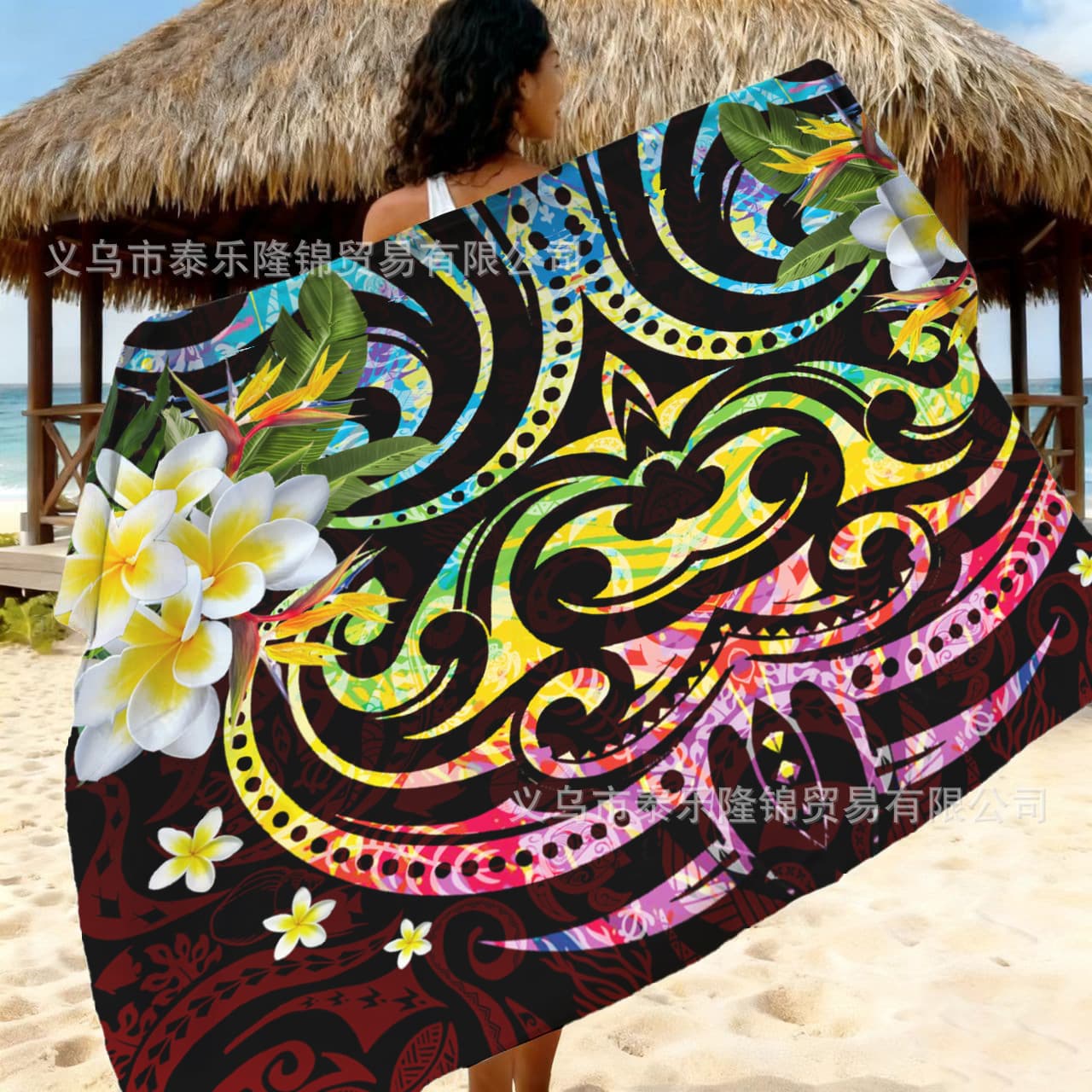 Factory wholesale rayon Asia-Pacific island totem hibiscus print half-length sarong Fiji Sulu island beachwear
