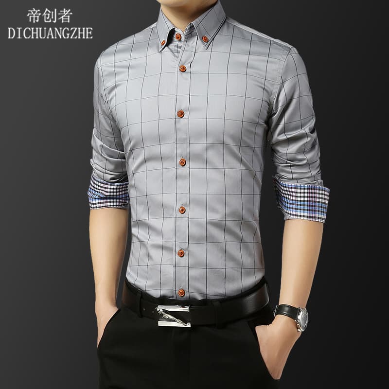 Dichuang 2023 autumn and winter new Korean style shirt men's slim-fit plaid shirt men's long-sleeved shirt