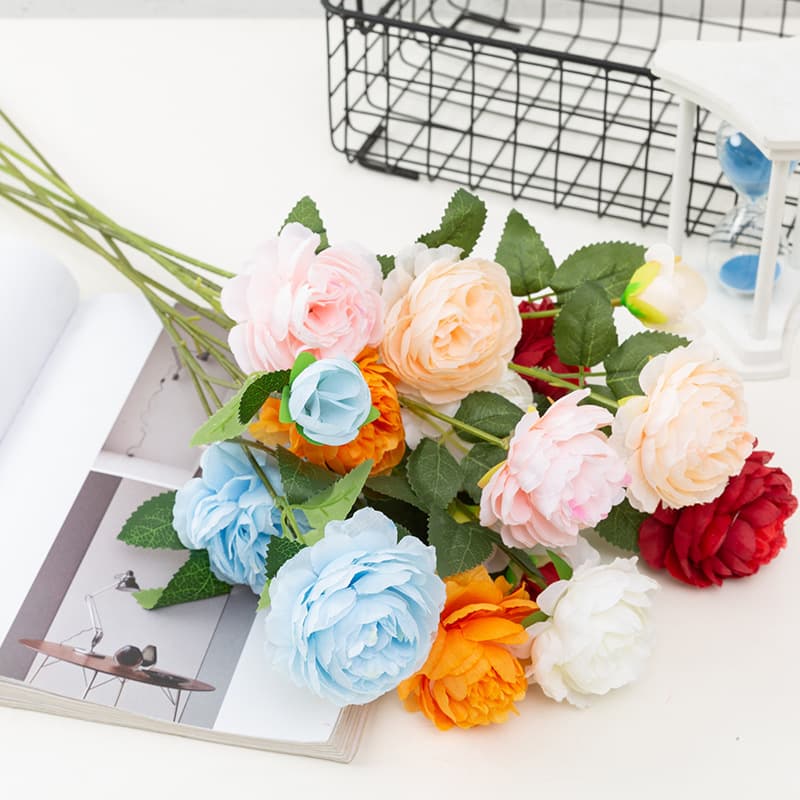 European Style 3-headed Peony Bouquet Artificial Flowers Home Decor Wedding Guide Flowers Arrangement Lily Faux