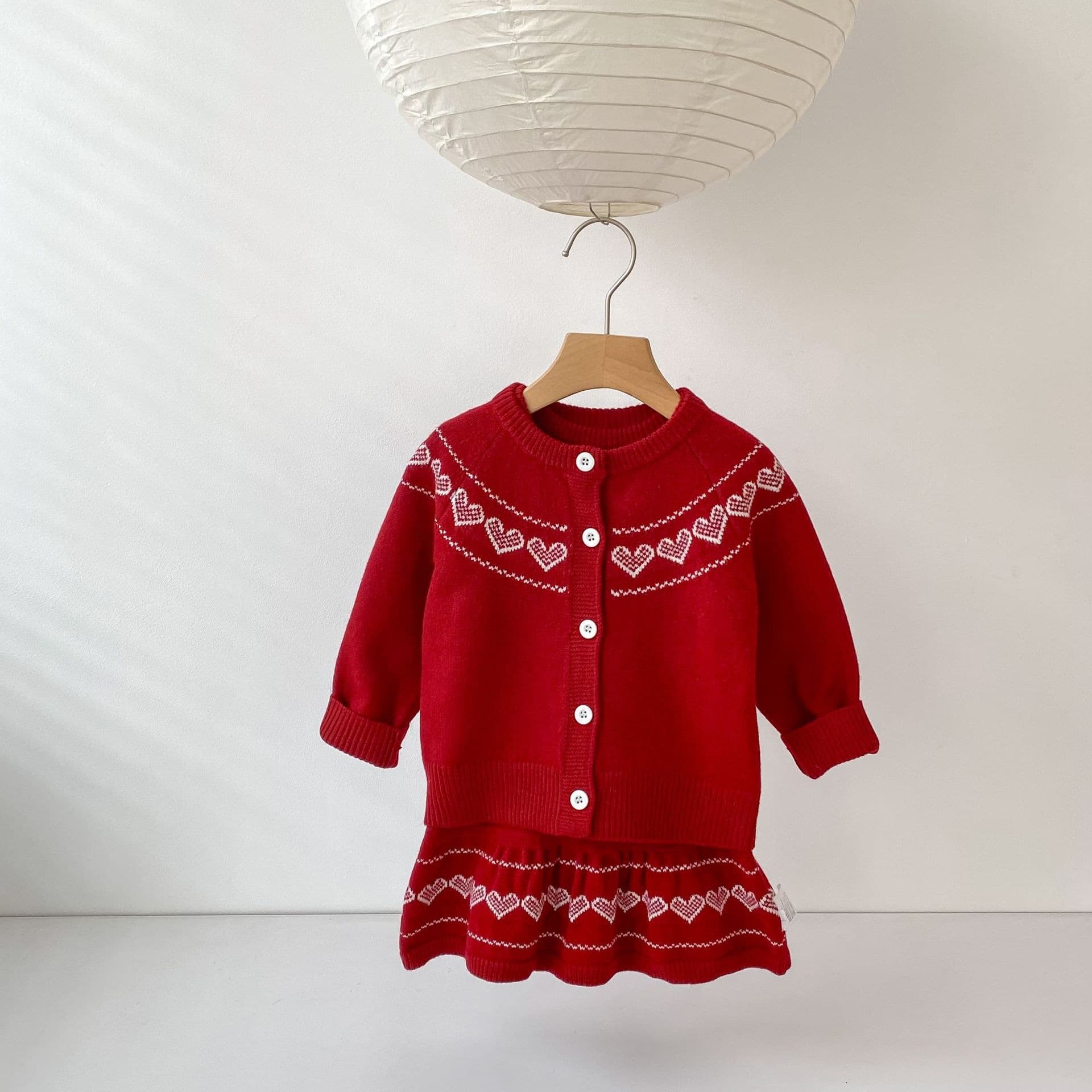 New Festive Set Spring and Autumn Children's Stylish Sweet Baby Girl Knitted Trendy Two-Piece Set Jacket + Skirt