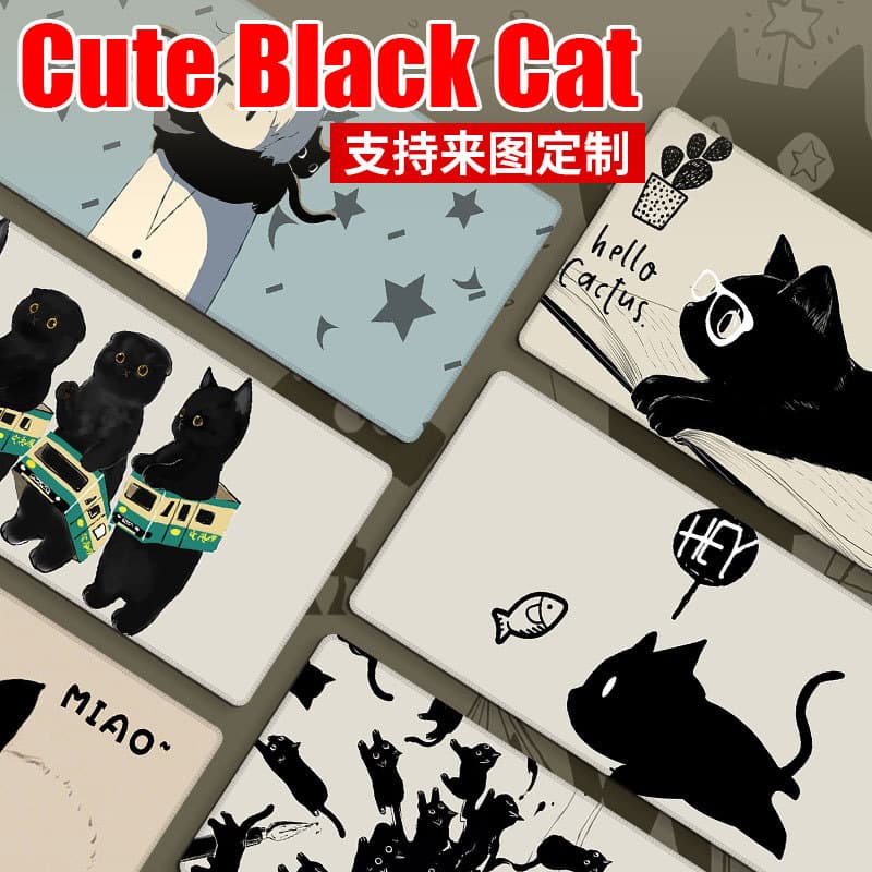 Adorable Black Cat Cartoon Mouse Pad Large Keyboard Pad for Women Laptop Office Desk Game Mouse Pad