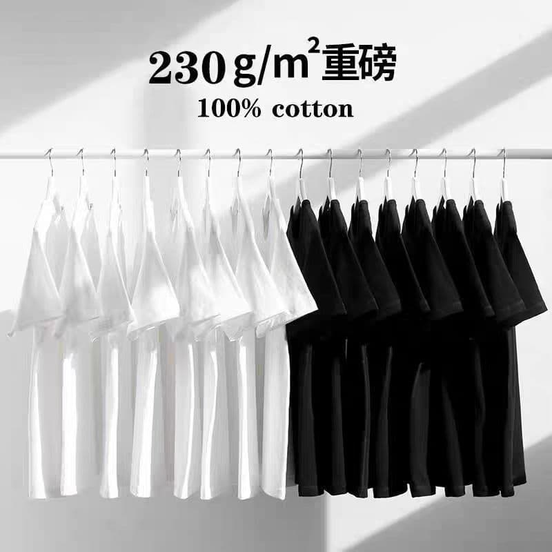 High Quality Xinjiang Cotton Heavy 230g Pure White Impermeable Short Sleeve T-Shirt Men's Loose Casual Base Shirt Top Women's Summer