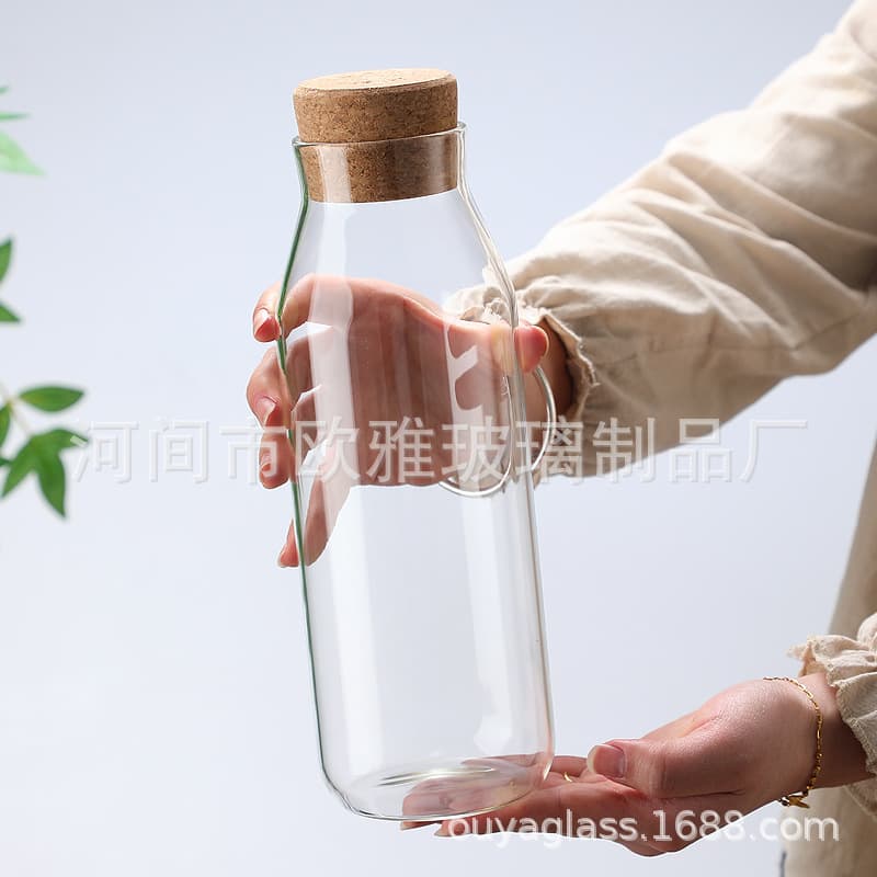 Round Cork Transparent Large Heat-Resistant Borosilicate Glass Bottle Sealed Jar with Lid Cute Storage Flower Tea Canister