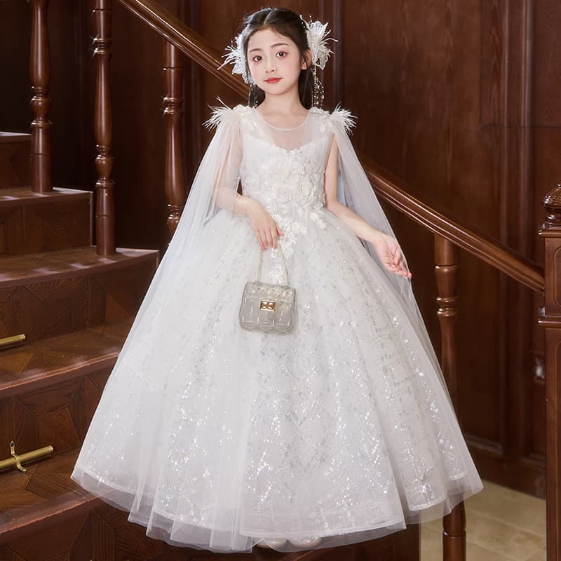 Girls' Light Luxury Niche High-End Piano Performance Dress Birthday Flower Girl Princess Dress Children's Host Performance Outfit
