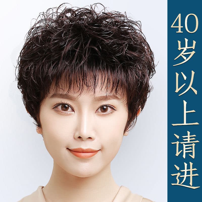 Perm Full Real Hair Wig for Women Full Wig Short Curly Natural for Middle-Aged and Elderly Mother Short Hair Wig