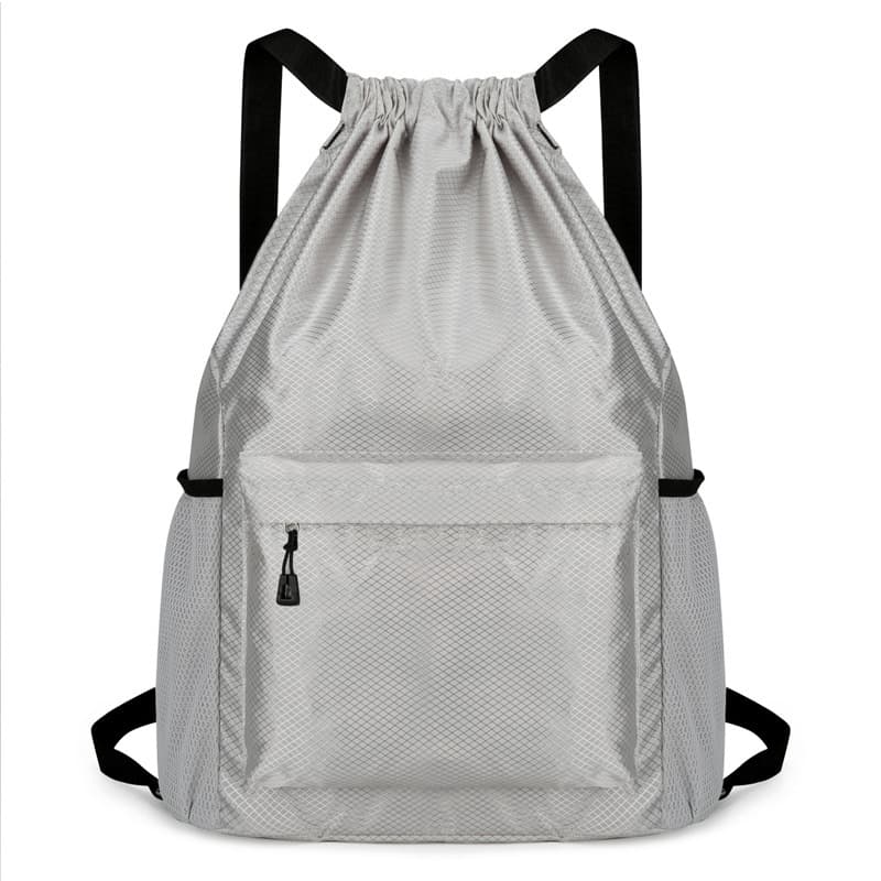 Men's drawstring backpack for gym and basketball, with logo print, large capacity, water-resistant, portable, and easy to organize.