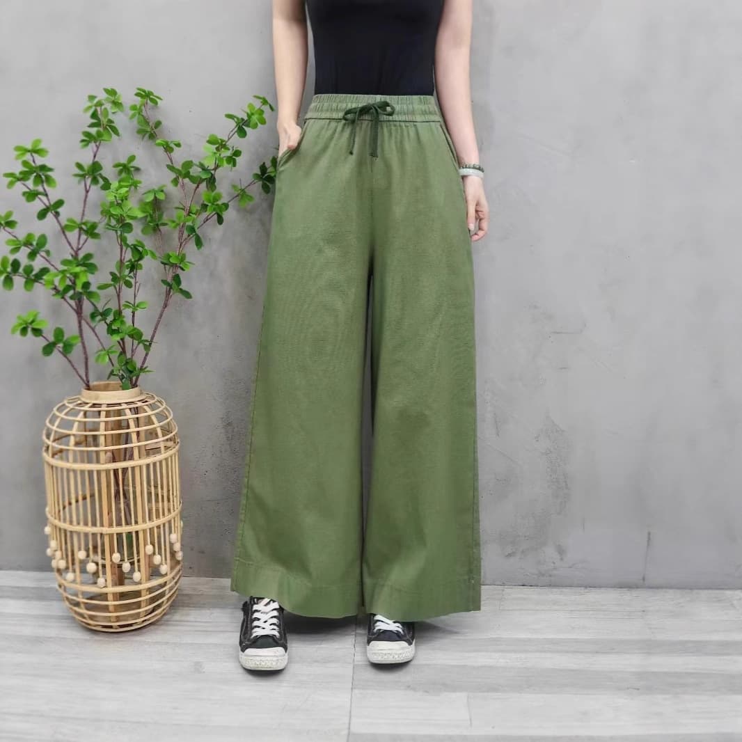 Washed Cotton Linen Wide-Leg Pants for Women, Summer Thin High-Waist Drape, Plus Size Loose Casual Straight Linen Capri Skirt Pants